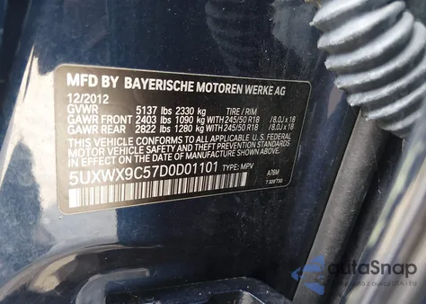 2013 BMW X3 xDrive28I из США, поврежденный, VIN 5UXWX9C57D0D01101